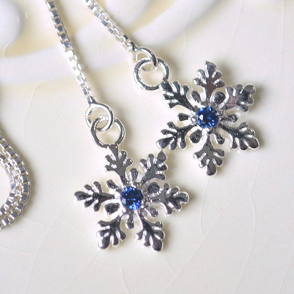 Snowflake Threader Earrings with Lab Sapphires