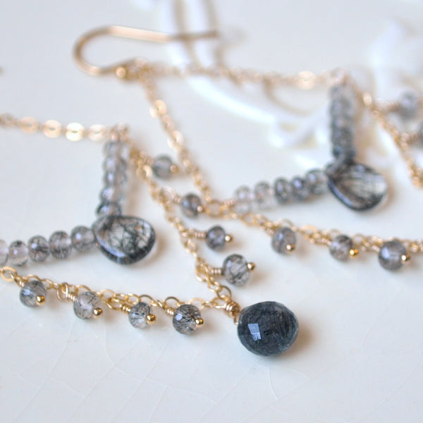 Chandelier Earrings with  Black Rutilated Quartz