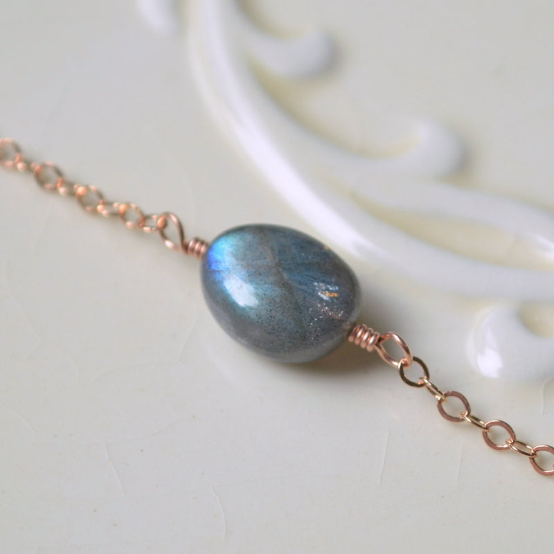 Rose Gold Labradorite Choker, Gemstone Necklace