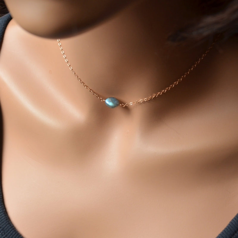 Rose Gold Labradorite Choker, Gemstone Necklace