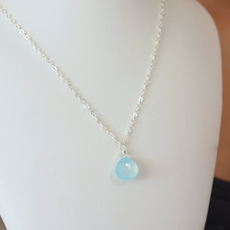 Aqua Blue Gemstone Necklace for Child in Sterling Silver