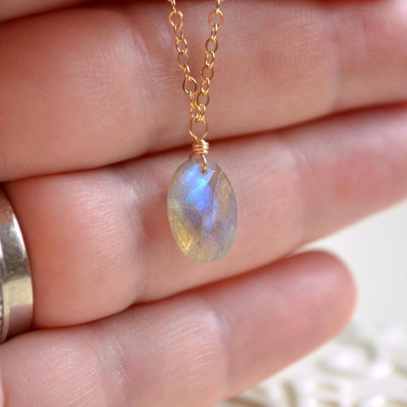 Labradorite Necklace and Faceted Oval Pendant