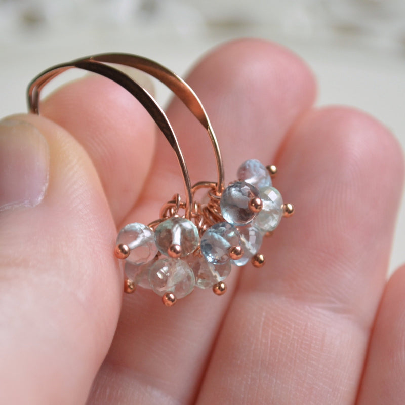 Aqua Fluorite Gemstone Earrings in Rose Gold
