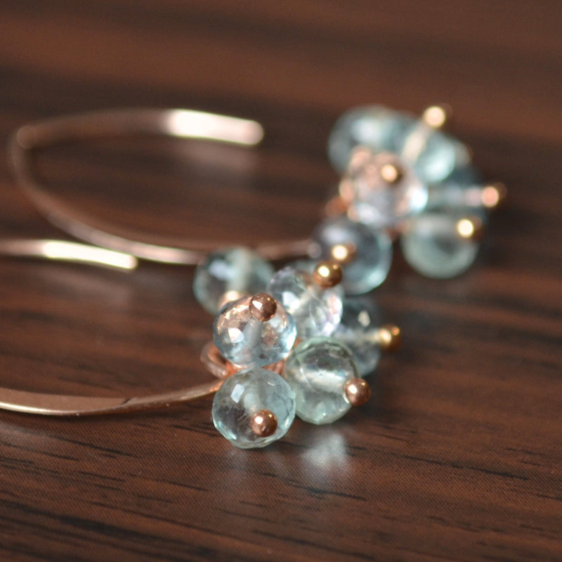 Aqua Fluorite Gemstone Earrings in Rose Gold