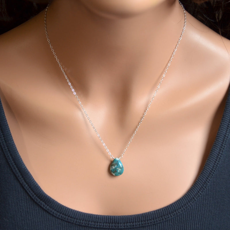 Gemstone Necklace with Chrysocolla and a Large Turquoise Pendant