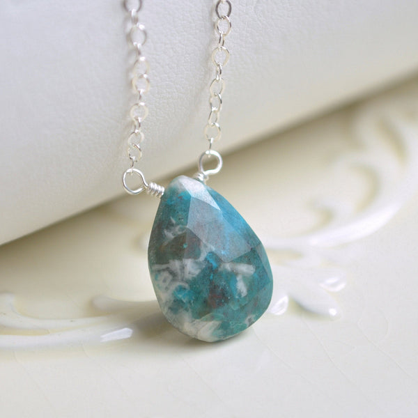 Gemstone Necklace with Chrysocolla and a Large Turquoise Pendant