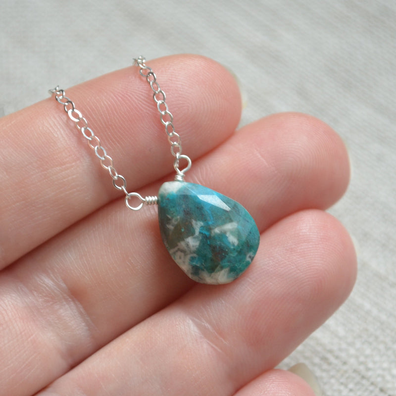 Gemstone Necklace with Chrysocolla and a Large Turquoise Pendant