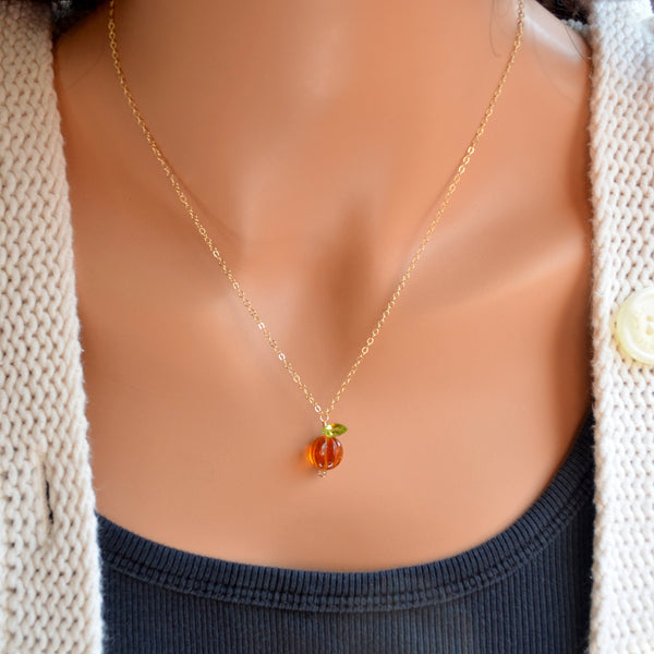 Pumpkin Necklace with Dark Orange Glass Bead