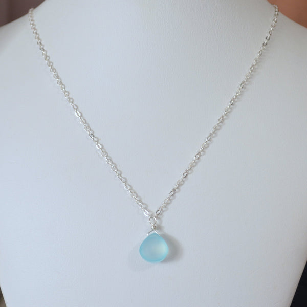 Aqua Blue Gemstone Necklace for Child in Sterling Silver