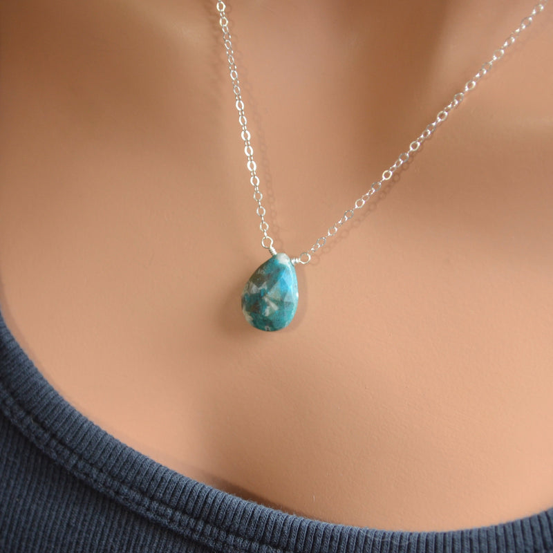 Gemstone Necklace with Chrysocolla and a Large Turquoise Pendant