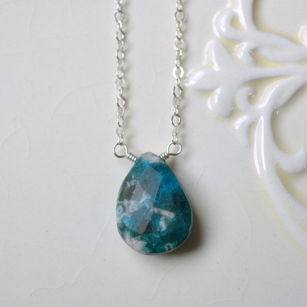 Gemstone Necklace with Chrysocolla and a Large Turquoise Pendant