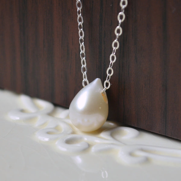 White Teardrop Floating Pearl Necklace