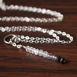 Simple Lariat Necklace, Grey and Black Gemstones