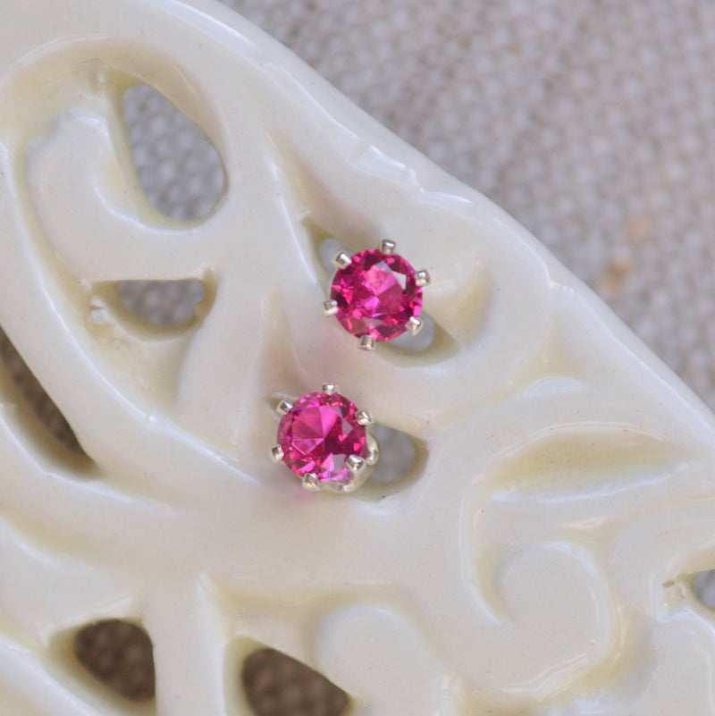 Ruby Stud Earrings with Lab-Created Stones