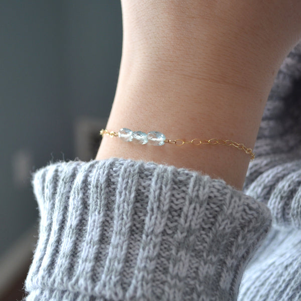 Aquamarine Bracelet in Gold for Teens