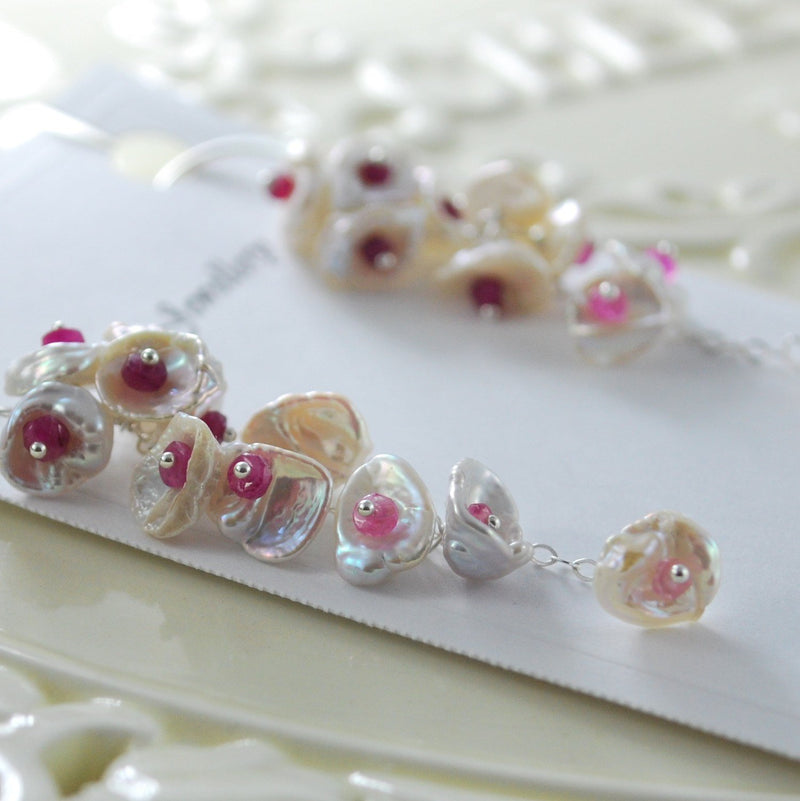 Genuine Pearl and Ruby Earrings