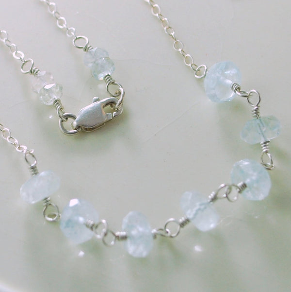 Pale Aquamarine Necklace and Genuine Ice Blue Gemstone