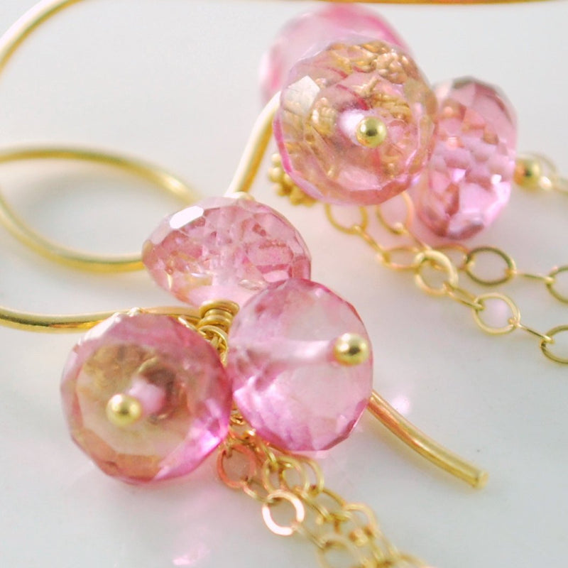 Gemstone Earrings with  Rose Pink Topaz and Semiprecious Stones