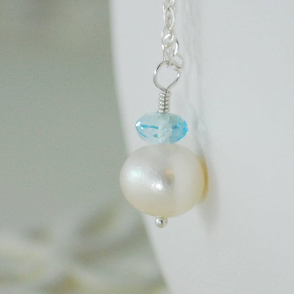Blue Topaz and Pearl Necklace for Child in Sterling Silver