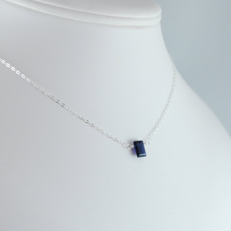 Emerald Cut Iolite Necklace in Sterling Silver