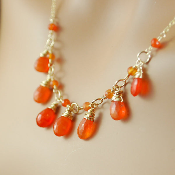 Carnelian Bib Necklace with Bright Orange Gemstones