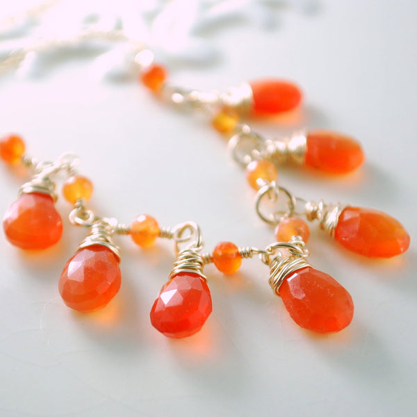 Carnelian Bib Necklace with Bright Orange Gemstones