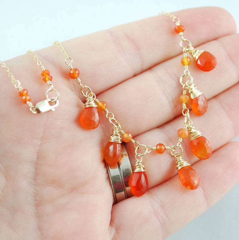 Carnelian Bib Necklace with Bright Orange Gemstones
