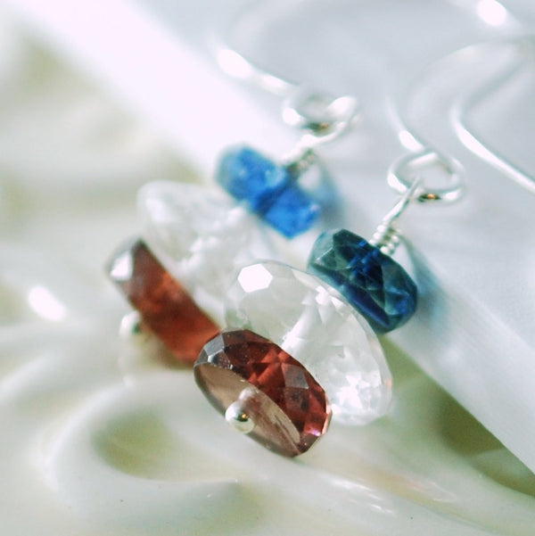 Semiprecious Stone Earrings, Kyanite Crystal Quartz Garnet Gemstone