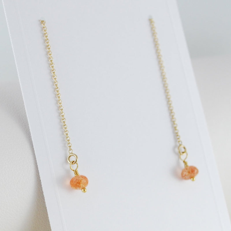 Sunstone Earrings, Semiprecious Gemstone Threaders