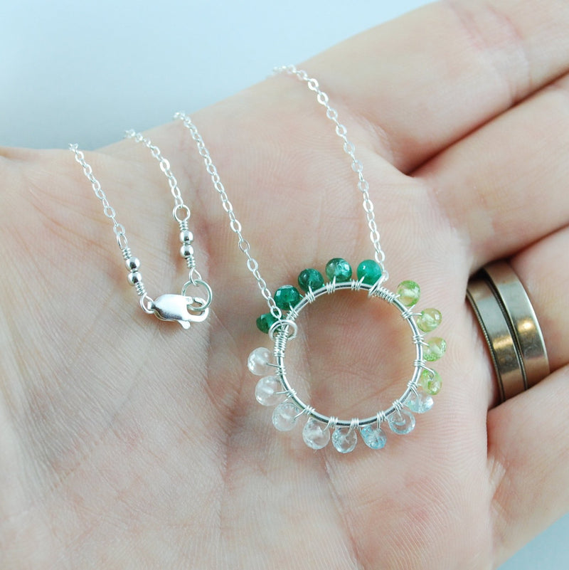Mother's Day Necklace with Wire Wrapped Circle Pendant