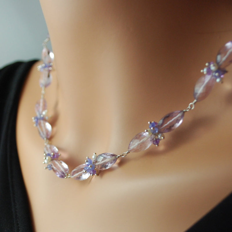 Pink Amethyst Statement Necklace for Spring Brides - Wisteria