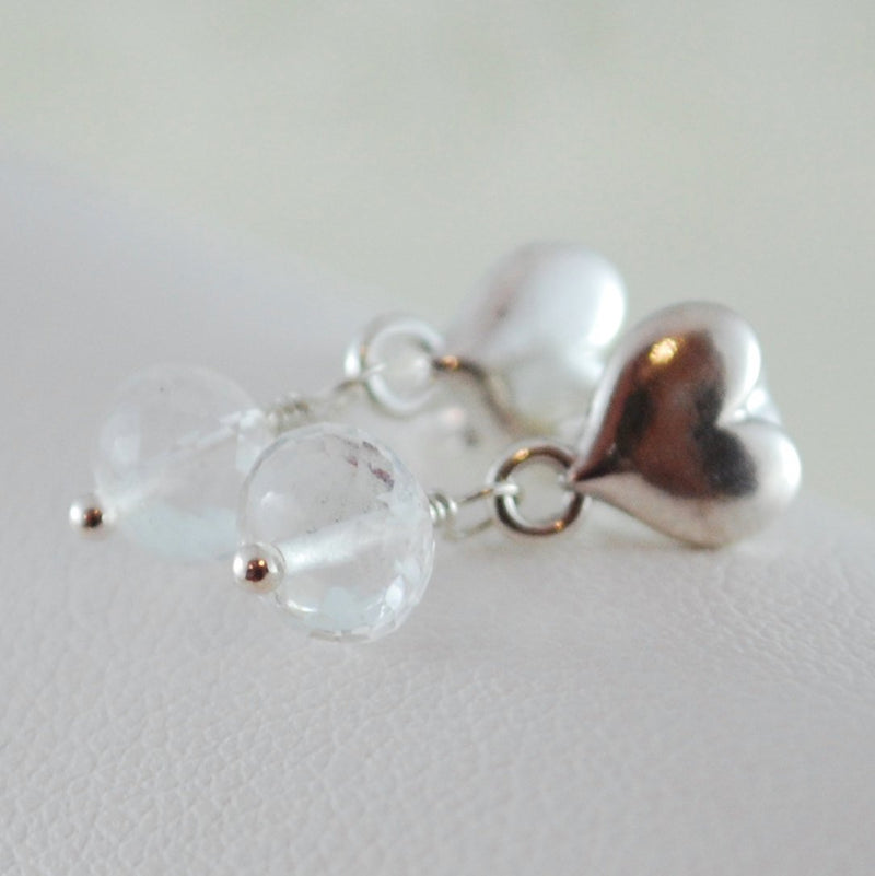 Crystal Quartz Earrings with Heart Ear Posts