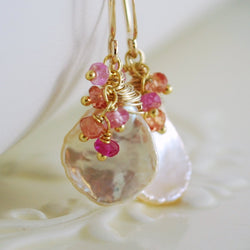 Keshi Pearl Earrings and Padparadscha Sapphire Gemstone