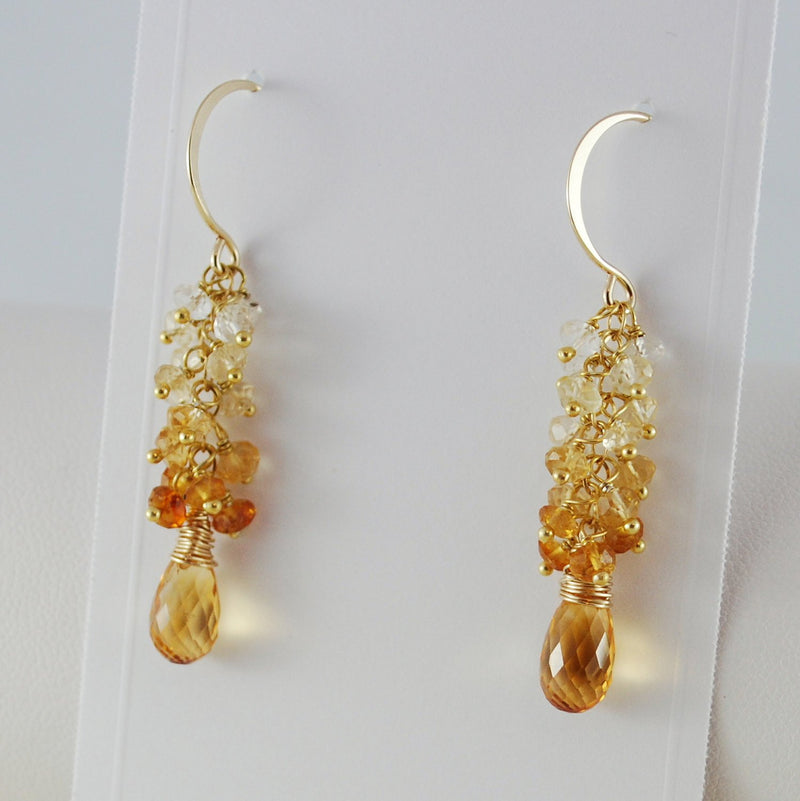 Citrine Cluster Earrings in Gold - Sunshine