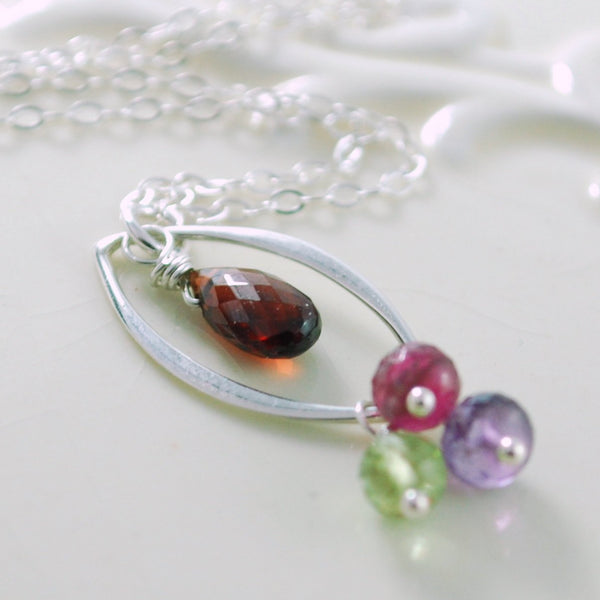 Mother's Day Pendant Necklace with Birthstone Cluster