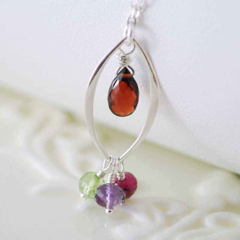 Mother's Day Pendant Necklace with Birthstone Cluster