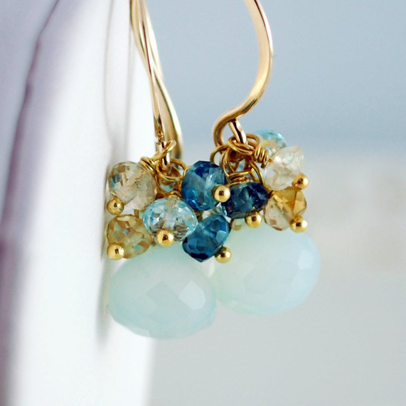 Beach Wedding Earrings with Aqua Gemstones - Beach Walk