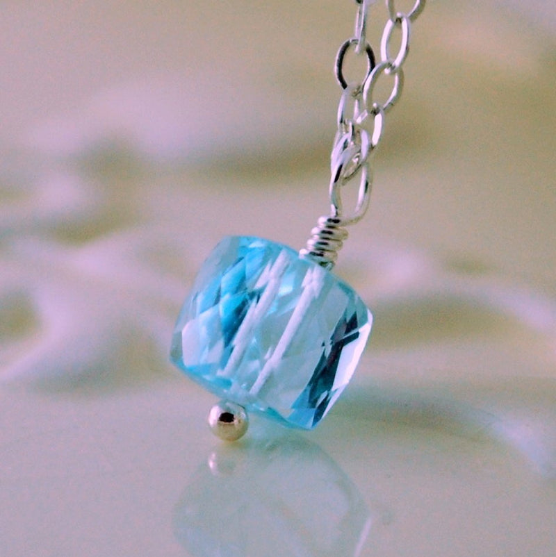 Real Blue Topaz Cube Necklace