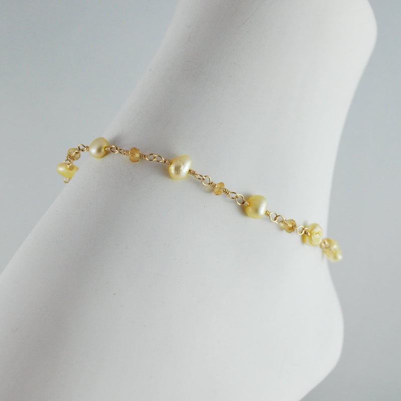 Freshwater Pearl and Citrine Anklet