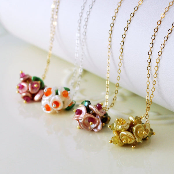 Pearl Cluster Bridesmaid Necklace for Garden Weddings