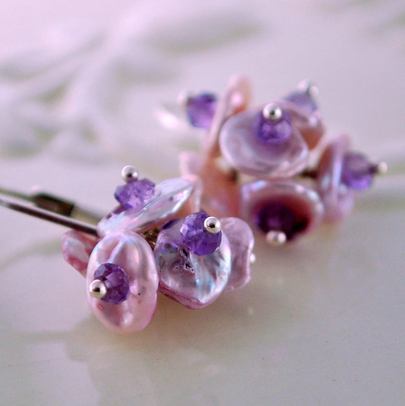 Lavender Pearl Flower Blossom Earrings for Child
