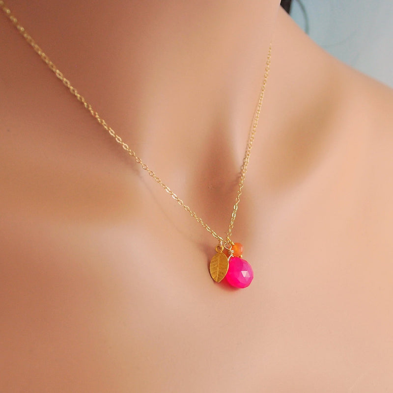 Hot Pink Bridesmaid Necklace with Orange Carnelian
