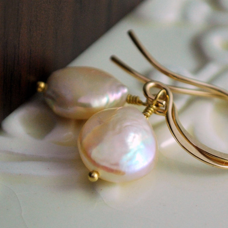 Peach Coin Pearl Earrings