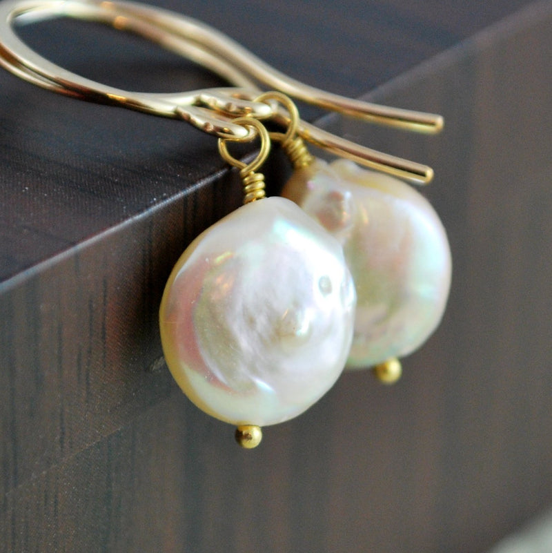 Peach Coin Pearl Earrings