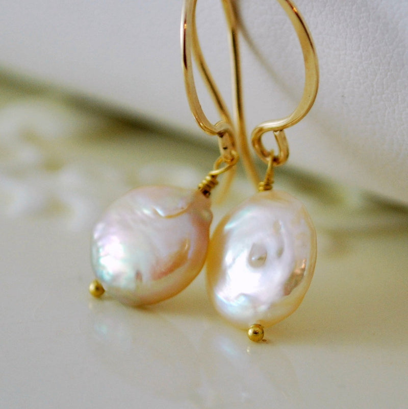 Peach Coin Pearl Earrings
