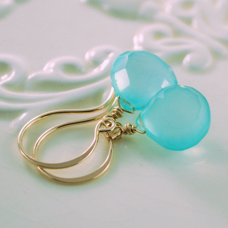 Chalcedony Earrings with Bright Aqua Blue Gemstone