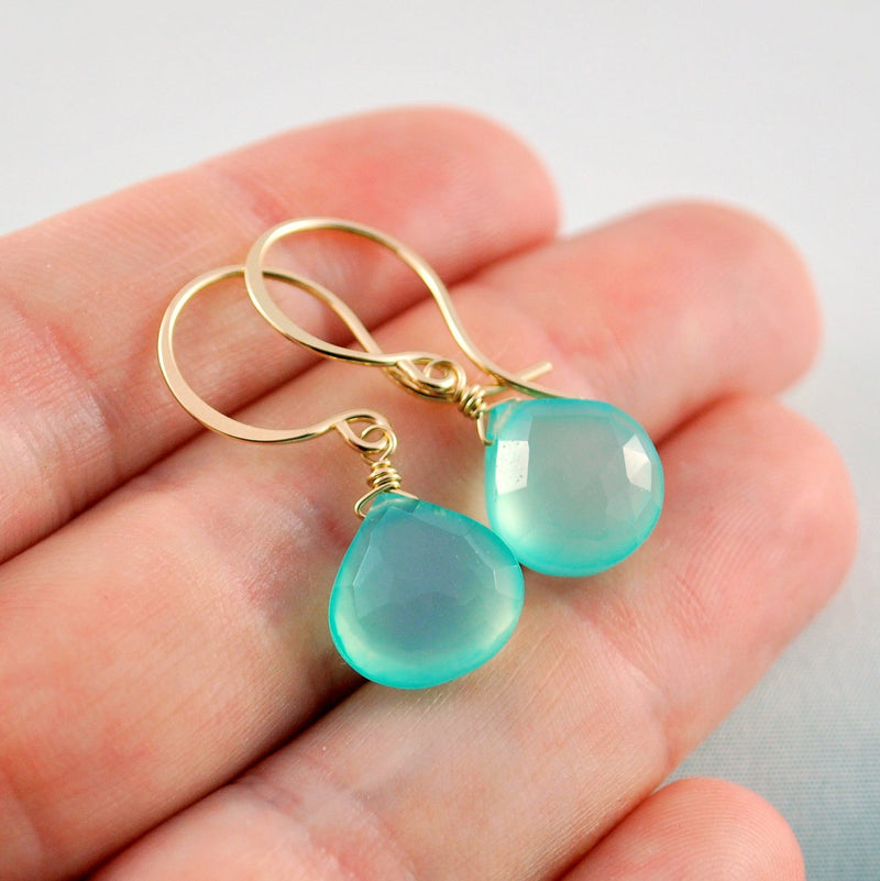 Chalcedony Earrings with Bright Aqua Blue Gemstone