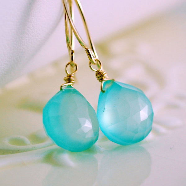 Chalcedony Earrings with Bright Aqua Blue Gemstone