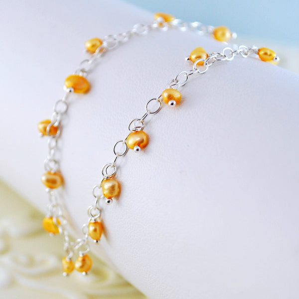 Yellow Pearl Anklet for Girls