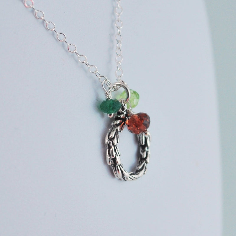 Sterling Silver Wreath Necklace with Gemstones